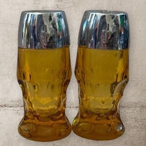Vintage Anchor Hocking Georgian Amber Topaz Set of Salt and Pepper Shakers